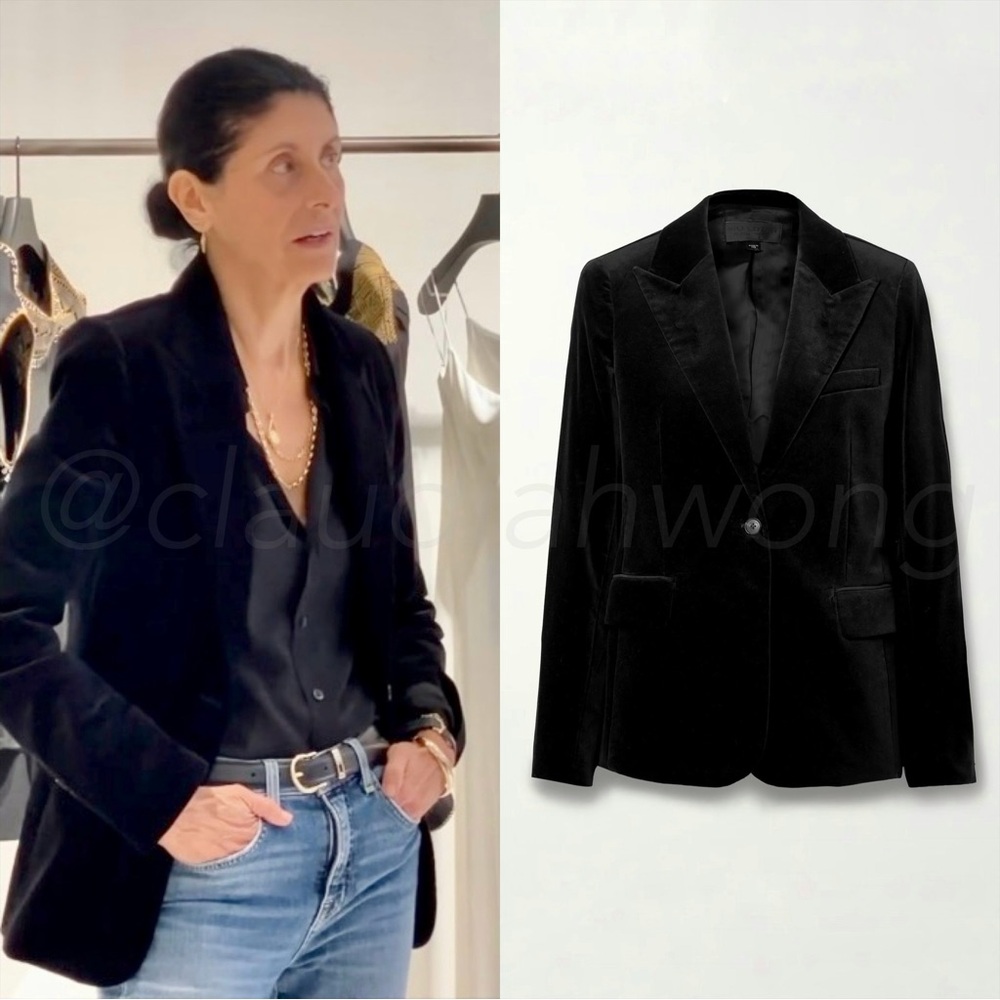 New NILI LOTAN Velvet Blazer Jacket in Black